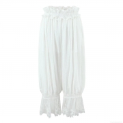 Women's White Lace Patchwork Lantern Pants Rayon Nylon Blend Elastic High Waist Ruffle Loose Casual Trousers For Vacation Streetwear