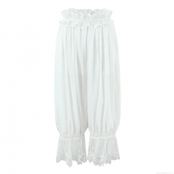 Women's White Lace Patchwork Lantern Pants Rayon Nylon Blend Elastic High Waist Ruffle Loose Casual Trousers For Vacation Streetwear