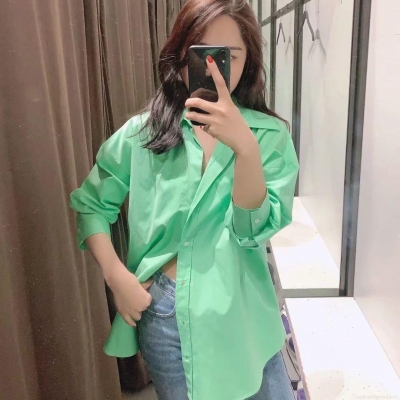 Women's Casual Loose Long Sleeve Button Down Shirt Polyester Lapel Collar Blouse Commuter Fashion Top for Women