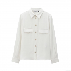 Women's Padded Shoulder Crepe Shirt Long Sleeve Single-Breasted Blouse With Golden Buttons Solid Color Fashion Streetwear Top For Casual Office Wear