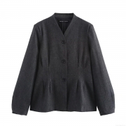 Women's Slim Fit Blazer Jacket Long Sleeve V-Neck Single Breasted Tweed Texture Cardigan Outerwear for Spring Autumn Streetwear Office Lady