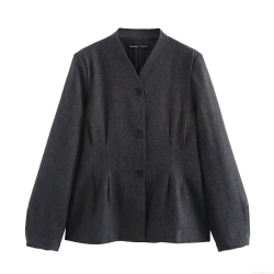 Women's Slim Fit Blazer Jacket Long Sleeve V-Neck Single Breasted Tweed Texture Cardigan Outerwear for Spring Autumn Streetwear Office Lady