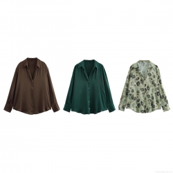 Women's Satin Silk-like Long Sleeve Shirt Elegant Lapel Button Down Blouse Loose Casual Streetwear Office Daily Fashion Tops For Lady