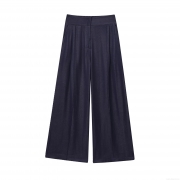 Women's High Waist Wide Leg Trousers Polyester Solid Color Pleated Casual Long Pants Streetwear Loose Fit Bottoms Summer Style