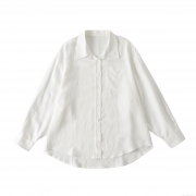 Women's White Long Sleeve Shirt Polyester Oversized Turn-Down Collar Blouse Casual Streetwear Daily Solid Button Up Top For Lady