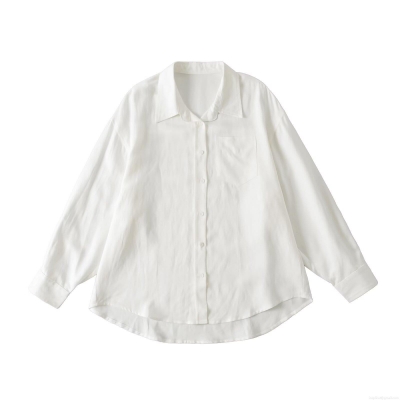 Women's White Long Sleeve Shirt Polyester Oversized Turn-Down Collar Blouse Casual Streetwear Daily Solid Button Up Top For Lady