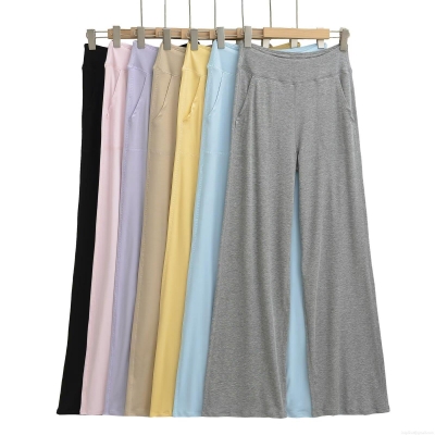 Women High Waist Wide Leg Casual Pants Loose Solid Color Drape Straight Trousers with Pockets for Autumn Streetwear Fashion