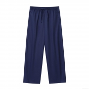 Women's Autumn Casual Straight Leg Pants Elastic Waist Drawstring Navy Blue Streetwear Polyester Trousers With Pockets