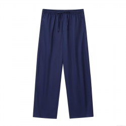 Women's Autumn Casual Straight Leg Pants Elastic Waist Drawstring Navy Blue Streetwear Polyester Trousers With Pockets