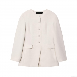Women's Casual Polyester Blazer Jacket Solid Color Round Neck Long Sleeve Single Breasted Slim Fit Office Streetwear Outerwear With Flap Pockets