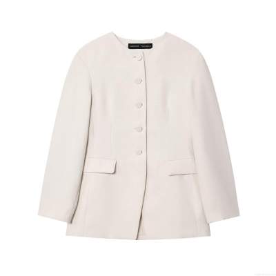 Women's Casual Polyester Blazer Jacket Solid Color Round Neck Long Sleeve Single Breasted Slim Fit Office Streetwear Outerwear With Flap Pockets