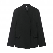 Women's Solid Black Blazer Jacket 100% Polyester Notched Lapel Long Sleeve Slim Fit Suit Outerwear With Pockets Business Casual Streetwear For Autumn Winter
