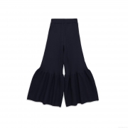 Women's Ribbed Knit Flare Trousers Ruffle Hem Bell Bottom Pants Elastic Waist Drawstring Loose Casual Winter Solid Color Pants For Ladies