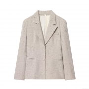Women's Elegant Slim Fit Tweed Blazer Jacket Notch Lapel Single Breasted Speckled Outerwear For Office Lady Commuting Casual Winter