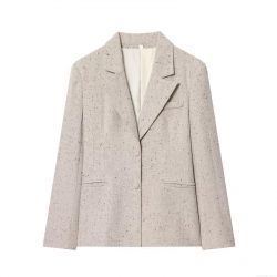 Women's Elegant Slim Fit Tweed Blazer Jacket Notch Lapel Single Breasted Speckled Outerwear For Office Lady Commuting Casual Winter