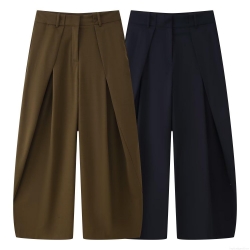 Women Fashion High Waist Pleated Wide Leg Trousers Casual Loose Straight Leg Full Length Pants For Office Daily Streetwear Lady Elegant Solid Color Polyester Bottoms