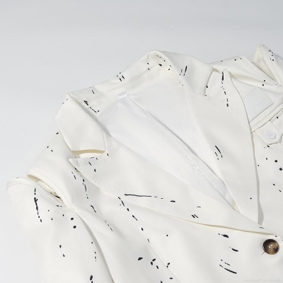 Women's Chic Oversized Blazer Jacket Elegant Ink Splatter Graffiti Pattern Suit With Shoulder Pads Single Breasted Long Sleeve Outwear For Commuting Office Streetwear Ladies