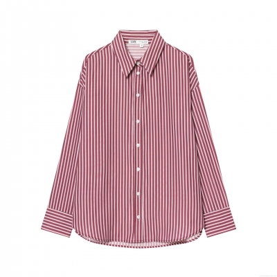Women's Casual Red Stripe Long Sleeve Shirt 100% Cotton Button Down Blouse Top Regular Fit Daily Commute Apparel