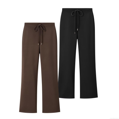 Women's Casual High Waisted Flare Pants Solid Color Wide Leg Trousers With Drawstring Waist Elastic Comfy Lounge Pants For Women Streetwear