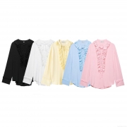 Women's Elegant Ruffle Trim Tie Neck Long Sleeve Blouse 100% Polyester Solid Color Casual Loose Shirt For Dating Party Daily Wear Lady Style Fashion Tops
