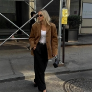 Women's Fashion Faux Suede Blazer Jacket Solid Color Lapel Long Sleeve Single Breasted Polyester Outerwear Coat For Office Daily Lady