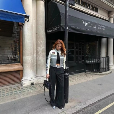 Women's High Waist Wide Leg Pants Polyester Contrast Waistband Casual Loose Straight Trousers Office Daily Fashion Women Solid Color Full Length Pants