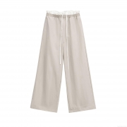 Women's High Waist Wide Leg Casual Trousers Loose Fit Polyester Drawstring Straight Pants Minimalist INS Style Spring Summer Daily Streetwear