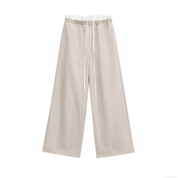 Women's High Waist Wide Leg Casual Trousers Loose Fit Polyester Drawstring Straight Pants Minimalist INS Style Spring Summer Daily Streetwear