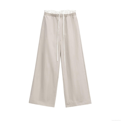 Women's High Waist Wide Leg Casual Trousers Loose Fit Polyester Drawstring Straight Pants Minimalist INS Style Spring Summer Daily Streetwear