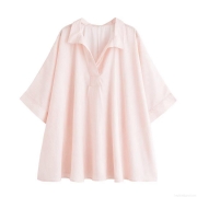 Women's Casual Loose Striped Shirt V-Neck Lapel Long Sleeve Polyester Blouse Oversized Button Down Tops For Daily Commute Fashion