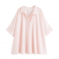 Women's Casual Loose Striped Shirt V-Neck Lapel Long Sleeve Polyester Blouse Oversized Button Down Tops For Daily Commute Fashion
