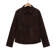 Women's Faux Suede Shirt Jacket Long Sleeve Solid Color Hidden Placket Outerwear Casual Elegant Blouse With Cuff Zippers For Spring Autumn Winter