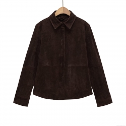 Women's Faux Suede Shirt Jacket Long Sleeve Solid Color Hidden Placket Outerwear Casual Elegant Blouse With Cuff Zippers For Spring Autumn Winter
