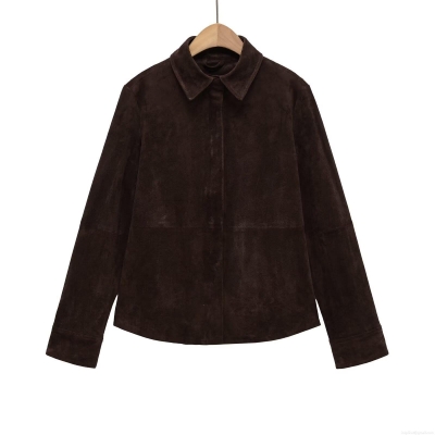 Women's Faux Suede Shirt Jacket Long Sleeve Solid Color Hidden Placket Outerwear Casual Elegant Blouse With Cuff Zippers For Spring Autumn Winter