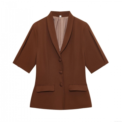 Women's Blazer Jacket Short Sleeve Polyester Twill 3-Button Notch Lapel Solid Color Office Commute Casual Elegant Fashion Outerwear for Women