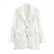 Women's Elegant Splash Ink Print Polyester Blazer Notch Lapel Long Sleeve Casual Artistic Suit Jacket For Women Party Office Outerwear