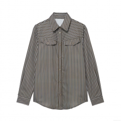 Women's Stripe Long Sleeve Button Down Shirt Polyester Poplin Blouse With Double Pockets Casual Office Work Regular Fit Tops