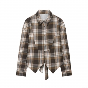 Women's Retro Plaid Polyester Shirt Casual Long Sleeve Polo Neck Tie-Up Hem Bow Top Streetwear Fashion Blouse For Daily Street Style Dating