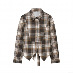 Women's Retro Plaid Polyester Shirt Casual Long Sleeve Polo Neck Tie-Up Hem Bow Top Streetwear Fashion Blouse For Daily Street Style Dating