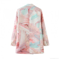Women's Abstract Oil Painting Print Blazer Double Breasted Lapel Suit Jacket Polyester Cotton Blend Long Sleeve Fashion Streetwear Outwear