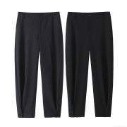 Women's Fashion High Waist Wide Leg Striped Trousers Button Hem Detail Casual Polyester Blend Loose Fit Long Pants Streetwear Bottoms