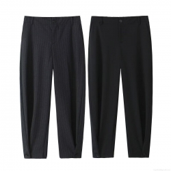 Women's Fashion High Waist Wide Leg Striped Trousers Button Hem Detail Casual Polyester Blend Loose Fit Long Pants Streetwear Bottoms
