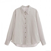 Women's Fashion Striped Long Sleeve Shirt Polyester Button Down Lapel Blouse Casual Chic Office Streetwear Spliced Top Vertical Stripes