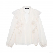 Women's V Neck Blouse Cotton Blend Polyester Chiffon Shirt With Ruffle Tiered Lace Patchwork Long Sleeve Casual Daily Streetwear Retro Style Tops