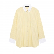 Women Striped Poplin Shirt Contrast Collar Cuffs Button Down Long Sleeve Blouse Casual Loose Daily Streetwear Fashion Tops For Women