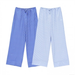 Women's Striped Wide Leg Pants Drawstring Mid Waist Polyester Trousers Casual Summer Streetwear Long Pants