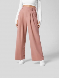 Women's High Waist Wide Leg Pants 100% Cool Silk Cotton Casual Loose Fit Pleated Trousers For Office Daily Comfortable Breathable Solid Color Fashion Pants