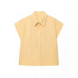 Summer Loose Short Sleeve Lapel Button Down Shirt Women Casual Solid Color Polyester Blouse Streetwear Fashion Top Women Clothing