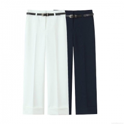 Women's Straight Leg Casual Trousers With Belt Polyester Thin Summer Office Commute Street Style Long Pants For Women Solid Color Elegant Suit Pants