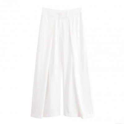 Women's Casual Solid White Wide Leg Pants 100% Polyester Loose Fit Low Waist Long Trousers Streetwear Autumn Fashion Trousers For Women